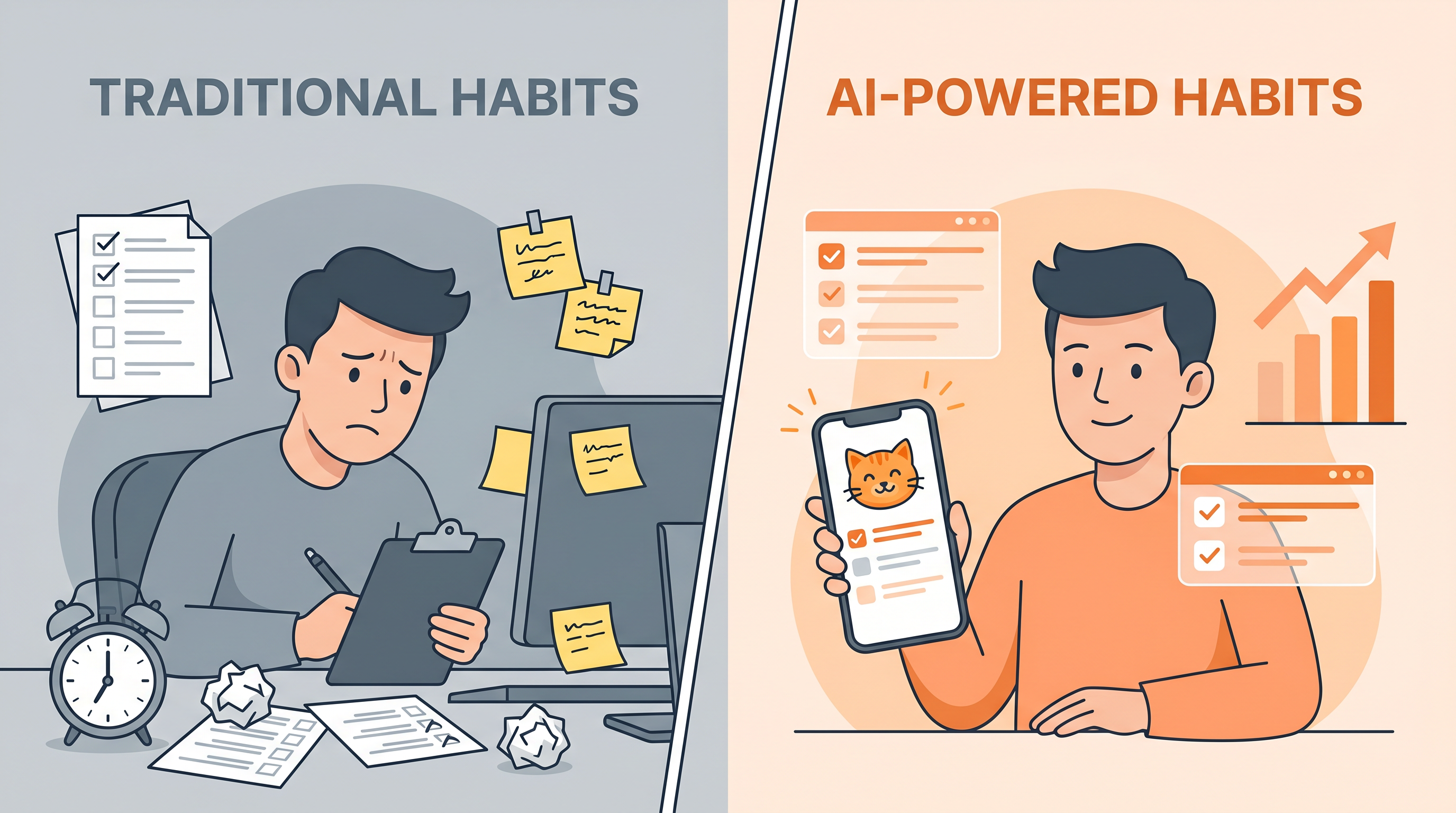 Traditional habits vs AI-powered habits comparison